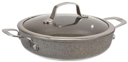 BALLARINI Pfanne aus Aluminium, antihaftbeschichtet, für Induktion mit Griffen und Deckel, Linie Salina, Durchmesser 24 cm