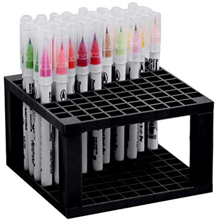 Pen Brush Holder, Large Pencil Shelves Student Desk Stand Organizer Holder with 96 Slots, Professional Pen Rack for Markers Gel Pens Colored Pencils Kid Adult Painter Plastic Desktop Storage Box