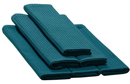 Geschirrtücher in Einer 6er-Packung, Farbe: Petrol 100% Baumwolle, Waffelmuster, Abmessungen: 70x50 cm, Reinigungstuch, Küchentuch, Poliertuch, Spültuch, Handtuch