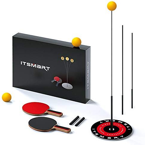 AKT Tischtennis Trainer Professional Schlägerset mit Elastischer Soft Rod (110 cm + 90 cm + 60 cm) 2 Tischtennispaddel & 3 Tischtennisball zum Home School Office Spiele