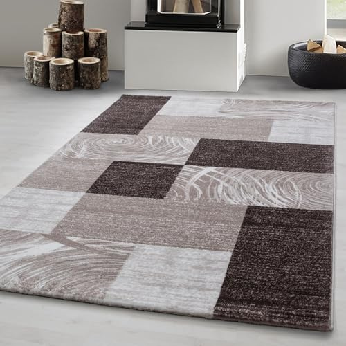 Carpetsale24 Teppich Wohnzimmer 160x230 cm Braun Modern Abstraktes Kariert Design Kurzflor Schlafzimmer Esszimmer Küche Jugendzimmer Waschbar Pflegeleicht Extra Weich