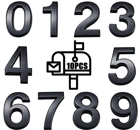 TACYKIBD Lot de 10 numéros de boîte aux lettres, autocollants étanches (0 à 9), numéros de porte de maison, appartement, hôtel, rue, armoire, table, boîte aux lettres (noir)