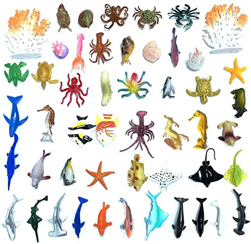 DOITEM 50 Pack Mini Vinyl Kunststoff Ozean Meer Tierfiguren Spielzeug Set, Realistisch Unter Dem Meer Leben Abbildung Bad Geschenk für Kind Pädagogisches Kinder Party
