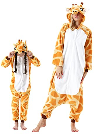 DarkCom Animal Onesie for Kids,Flannel Cosplay Giraffe Halloween Costume Parent-Child Sleepwear for Girls Boys 2-3 T