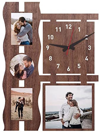 Orologio da parete rettangolare personalizzato, con cornice per foto, decorazione da parete con collage di nomi, orologio in legno, decorazione da parete per soggiorno e camera da letto