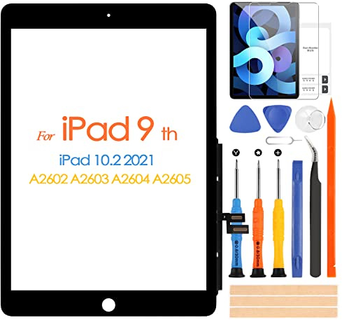 Touchscreen für iPad 9 2021 9th Generation, Digitizer Touchscreen für iPad 10.2 2021 A2602 A2603 A2604 A2605, Touchscreen Front, inklusive Reparaturwerkzeug, ohne Home-Taste Lack)