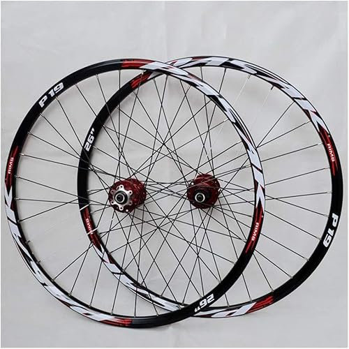 Usknxiu Mountainbike-Laufradsatz, 29/26/27.5 Zoll Fahrrad Laufrad (vorne + hinten) Doppelwandig Aluminiumlegierung MTB-Felge Schnelle Veröffentlichung Scheibenbremse 32H 7-11 Geschwindigkeit,Rot,29in