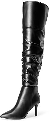 DREAM PAIRS Women High Stilettos Heels Over The Knee Boots,Black-Pu,7.5