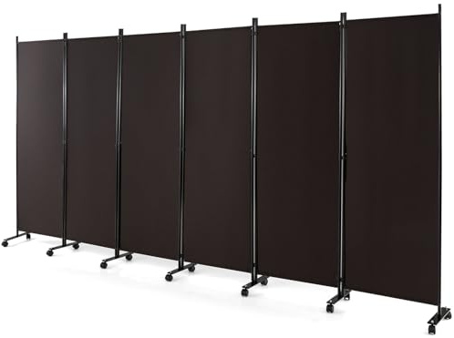 LIFEZEAL Séparateur à 4/6 Panneaux, Cloison de Separation Mobile et Pliable, Écran d'Intimité Paravent Décoration Cadre en Métal pour Intérieur ou Extérieur (Marron, 334,5 x 30 x 172 cm)