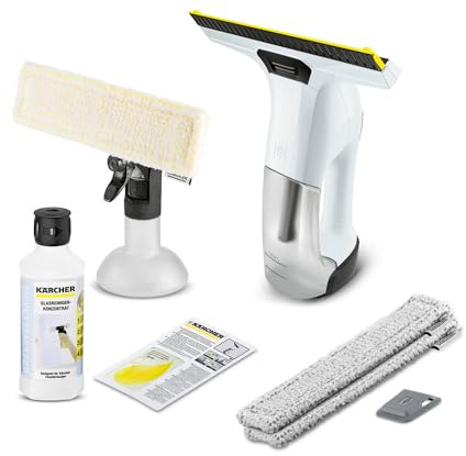 Kärcher WV 6 Plus Fenstersauger weiß (inkl. Zubehör,100 min Akkulaufzeit, Fensterreiniger für Fenster, Fliesen, Dusche und Vitrinen) (inkl. 1x Glasreiniger RM 500 & Wischbezug Outdoor)