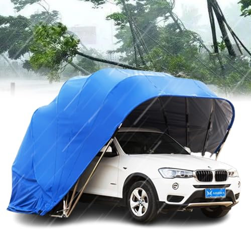 MOFGOE Tettoia per Auto Mobile Resistente, Tenda per Auto Mobile per Tutte Le Stagioni, Copertura Parasole per Auto da Garage Semi-Automatica, tettoia per Auto Portatile in Acciaio,18 * 8.2 * 7.6ft