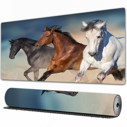 EOMKSE Mauspad Verlängertes großes Mauspad Schreibtischauflage,genähte Kanten Mauspad,Gummibasis,Pferde galoppieren in der Wüste gegen den Himmel,Gaming-Mauspad,40x90 cm