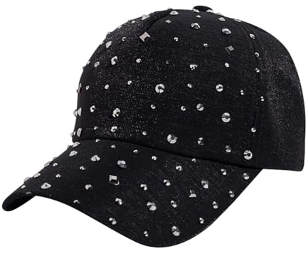 FSSTUD Casquette de baseball réglable avec strass pour femmes, chapeaux de sport à paillettes, casquettes d'été à la mode, chapeaux d'entraînement en coton, chapeaux de soleil, Noir , 7 1/8-7 5/8