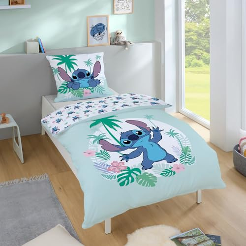 Familando Stitch Bettwäsche Set 2-teilig 135x200 80x80 cm – Kinderbettwäsche Lilo und Stitch – 100% Baumwolle mit Wendemotiv & Reißverschluss – Hautfreundlich & atmungsaktiv – Öko-TEX Zertifiziert