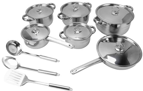 6pc Stainless Steel Pots Pans Set, Professional Quality Cookware Clad for Home Cooking Commercial Kitchen Surfaces Induction Oven Safe, Pots Pans Set with Soup Pot Saute Pan Lids