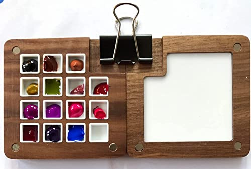 Skizzenbuch aus Holz, Mini-Palette, magnetisch, Reise Aquarellmalerei, Acrylmalerei, Farbschutz mit Deckel und Mischtablett (medium)