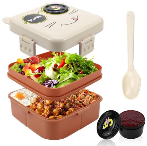QGGTQG Brotdose Kinder mit Fächern, Auslaufsichere Bento Box, Schnallendesign, Nicht Leicht zu Lösen, Lunchbox mit Löffel Bento Box Kinder, Perfekt für Schule, Picknicks