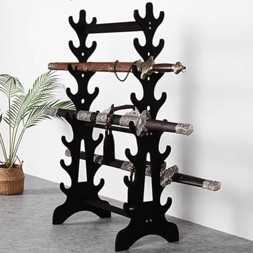 SSLW Mehrschichtiger Schwertständer, Bodenstehender Katana-Halter Aus Holz, Vertikale Präsentationsständer, Schwertständer, Flötenständer, Angelruten-Lichtschwertständer Für Katana Samurai-Schwerter