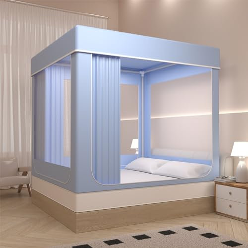 Dream Zelt, Betthimmel für Doppelbett, tragbares Sichtschutzzelt mit 80 % Verdunkelung, 3 Türen, atmungsaktiver Stoff, ideal für Kinder und Erwachsene, Blau, King Size