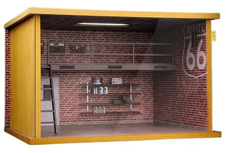 1:32 Scène de modèle de Parking de Voiture, Simulation en Bois, Garage assemblé en Acrylique avec Couvercle Anti-poussière léger Garage de Voiture de Simulation(Red Brick Wall Version)