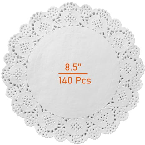 Lahviuu Napperon Papier Dentelle 140 Pcs Napperons en Papier Rond Décoratif Blanc Gâteau Emballage Tampon Jetable sous-Verres pour Desserts Collations Décorations de Mariage et Vaisselle 21.5x21.5 cm