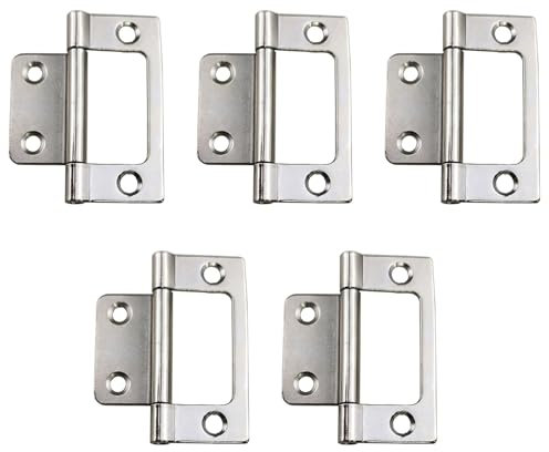 5Pcs Silver Flush Hinges,2 Inch Iron Door Hinges for Drawer Cabinet Internal Door