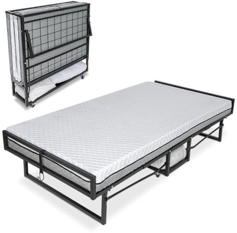 Milliard Deluxe Presidential Folding Bed with Mattress for Adults, Twin Size, Portable Foldable Bed with Bonus Pillow and Blanket Included, 77” x 38, Fold Up, Roll Away, & Hideaway
