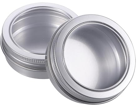 GLSTOY Runde Aluminiumdosen zum Aufbewahren und Verpacken 12 Stück 60 Ml mit Glatter Oberfläche Silberfarbene Kosmetikbehälter von Make Up und Kerzen