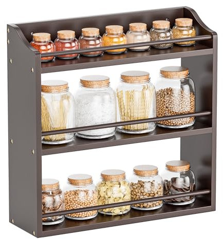 STELLSTAR 3 livelli di bambù legno portaspezie, bottiglie di condimento, barattoli, organizer, scaffale per spezie o forniture artigianali, bancone da cucina o montaggio a parete (marrone)