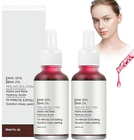 Fruchtsäurepeeling Gesicht, 2 Stück Fruchtsäure Gesichtsserum, Exfolierendes Gesichtspeeling Flüssiges, AHA 30% + BHA 2% Peeling Solution Geeignet für Eine Vielzahl von Hauttypen