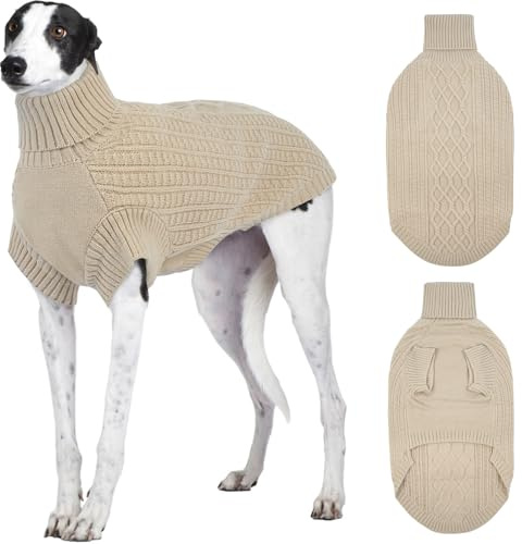XXL Hundepullover, warmer Pullover für große Hunde, Mädchen, Jungen, Haustier-Rollkragenpullover, Strick-Sweatshirt, Windhund, Aprikose, Größe XXL