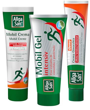 AllgaSan - Kit Sollievo Muscolare e Articolare - Crema Ginocchia 50ml + Crema Effetto Termico 50ml + Gel Intensive 100ml - Trattamento Rilassante e Rigenerante