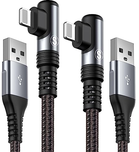 sweguard Cavo Lightning Charger iPhone, 90 gradi [2 pezzi, 1m+2m ], cavo Lightning ricarica rapida in nylon intrecciato ultra resistente per iPhone 14 13 12 11 Pro/Pro Max/Mini,XR XS Max X,8/7/6