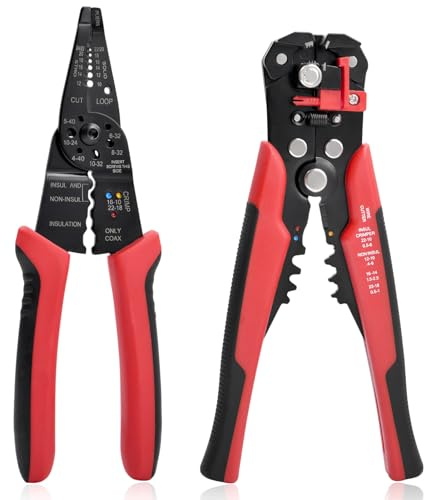 LEONTOOL Juego de pelacables, 24-10 AWG, herramienta pelacables automática autoajustable, cortador de cables, crimpadora, tornillo de tijera, 8 pulgadas, alicates eléctricos profesionales