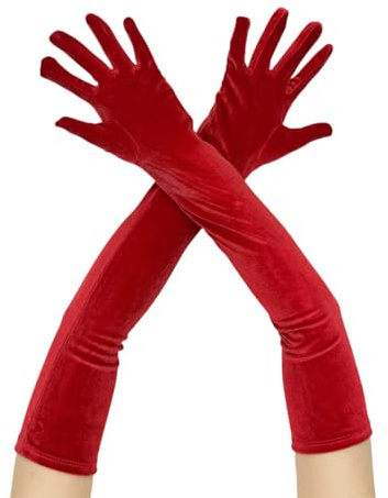 WANYI 1 Paire Gants Longs Femme Gant de Soirée Années 1920 Style Gant Velours Gants de Mariée Accessoire de Robe pour Danse Opéra Mariage Festival(Rouge)