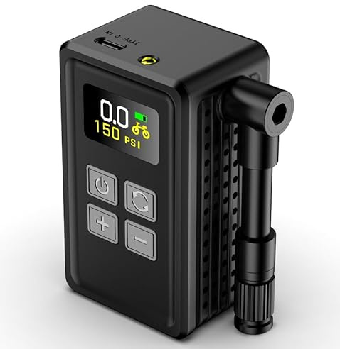 GuKKK Mini Fahrradpumpe Elektrisch, 150 PSI Kabellose Fahrradpumpe mit Manometer, Elektrische Fahrradluftpumpe, Auto Stop, Tragbare Akku Luftpumpe Fahrrad, LED-Licht, für Rennrad, Motorrad, Bälle