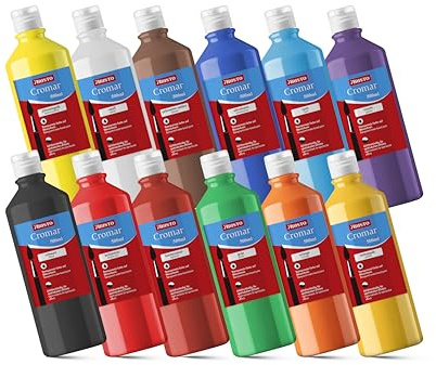 Aristo Acrylfarbe Cromar (Flüssigmalfarbe auf Wasserbasis, Inhalt: 12x 500 ml) Alle 12 Farben als Set