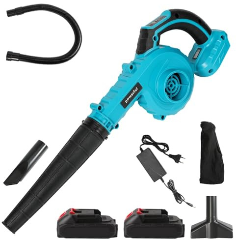 Souffleur de Feuilles sans Fil 21V avec Batterie,5 Vitesses,Fonction 2-en-1 Soufflage et Aspiration,Portable pour Souffler Les Feuilles, la Neige,la Poussière et Les Débris (2 Batteries)