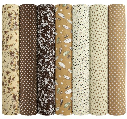 AOOSA 7pcs Tissus Coton Couture, 50 x 50 cm Tissus En Coton Bricolage, Motif Assortis, Doux et Durable Patchwork Tissu pour Quilting, Couture, Bricolage, Masques, Décoration Intérieure, Marron