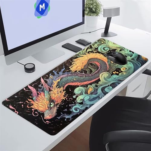 Tappetino Mouse XXL Gaming 1200x600x3 mm Acquerello Drago Tappetino per Mouse Grande Cuscinetto per Tastiera Grande da Scrivania Gaming Mousepad Lavabile per Ufficio e casa