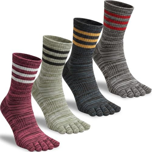 QUPOLPOL Calcetines 5 Dedos Hombre 4 Pares Multicolor Retro 39–45 – Calcetines con Dedos Separados de Algodón Transpirables, Antideslizantes y Antiampollas para Deporte y Uso Diario