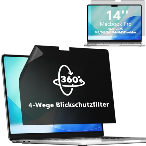 Mamol 360° Sichtschutz für MacBook Pro 14 Zoll 2021-2025 (M1/M2/M3/M4/M5,Pro/Max), 4-Wege Blickschutzfilter, Selbstklebender Anti Blaulicht Blendschutz Blickschutzfolie, Mac Laptop Displayschutz