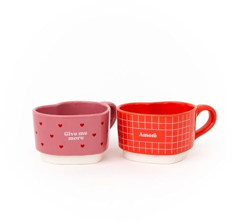Mr. Wonderful – Set de 2 Tazas Apilables “Give Me More Amore” – Tazas de Cerámica 310 ml – Aptas para Lavavajillas – Regalo Romántico para Parejas