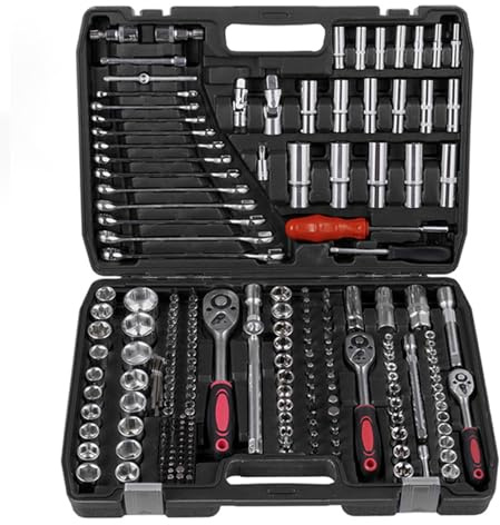 RITHRY Professional Ratchet Set 1/4 + 3/8 + 1/2, Ratchet Set with Reversible Ratchets, sockets up to 32 mm, E-Torx, deep sockets & Spark Plug sockets, Workshop Set, 216 Pieces