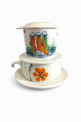 Vietnamesischer Kaffeefilter - Vietnamesischer Phin aus Keramik mit traditionellen vietnamesischen Symbolen