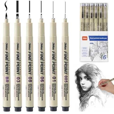 CEJAS 6 stycken kalligrafipennor, textpennor och svart kalligrafiset för nybörjare att skriva, signaturdesign och teckning (6 storlekar)