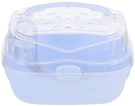 WATIIFUFU Caja Transportadora Portátil para Hámster y Animales Pequeños, Jaula de Plástico Transpirable Tamaño Medio Color Azul Crema, Transportín de Viaje Seguro para Excursiones y Turismo