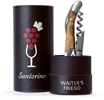 Santorino® Sacacorchos | Cuchillo de Sommelier de Madera Exclusiva Campeche, Destapa Botellas 2 Pasos, Abrebotellas, Cuchillo de camarero