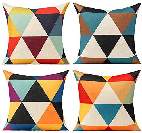 All Smiles Kissenbezug 45x45 Outdoor Kissen Draußen Kissenhülle Sofakissen Zierkissenbezüge Kissen für Sofa Schlafzimmer Couch Kissenbezüge,Dreiecke Geometrisches Muster 4er Set