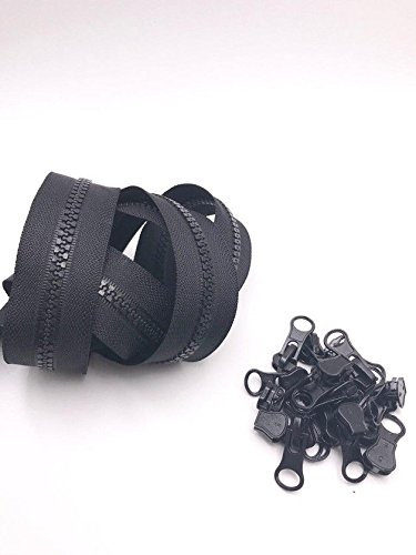 Slantastoffe 5m Endlos Profil Reißverschluss 5mm + 10 Zipper, 3 Farben (Schwarz)